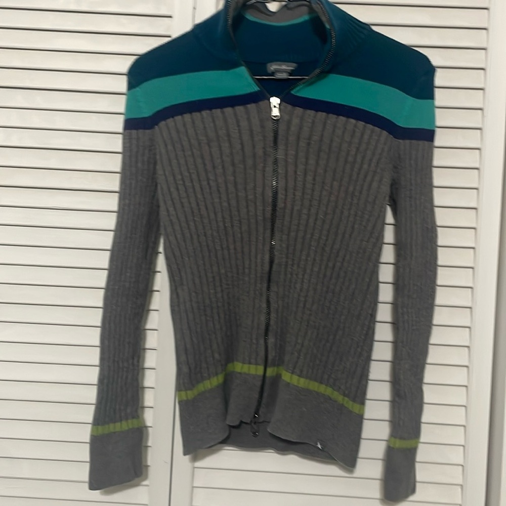 Eddie Bauer Cotton Jacket Double Zipper. Size Small skinny Color Teal.